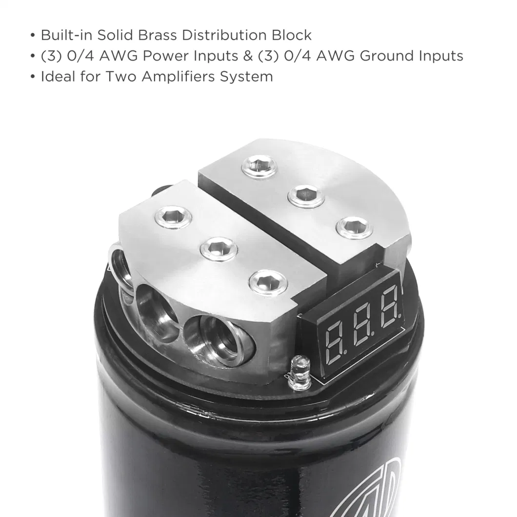 Edge Rec5d 5 Farad 18sv Car Audio Energy Storage Reinforcement Electrolytic Capacitor with Digital Read-out and Built-in Distribution Block for Two Amplifiers