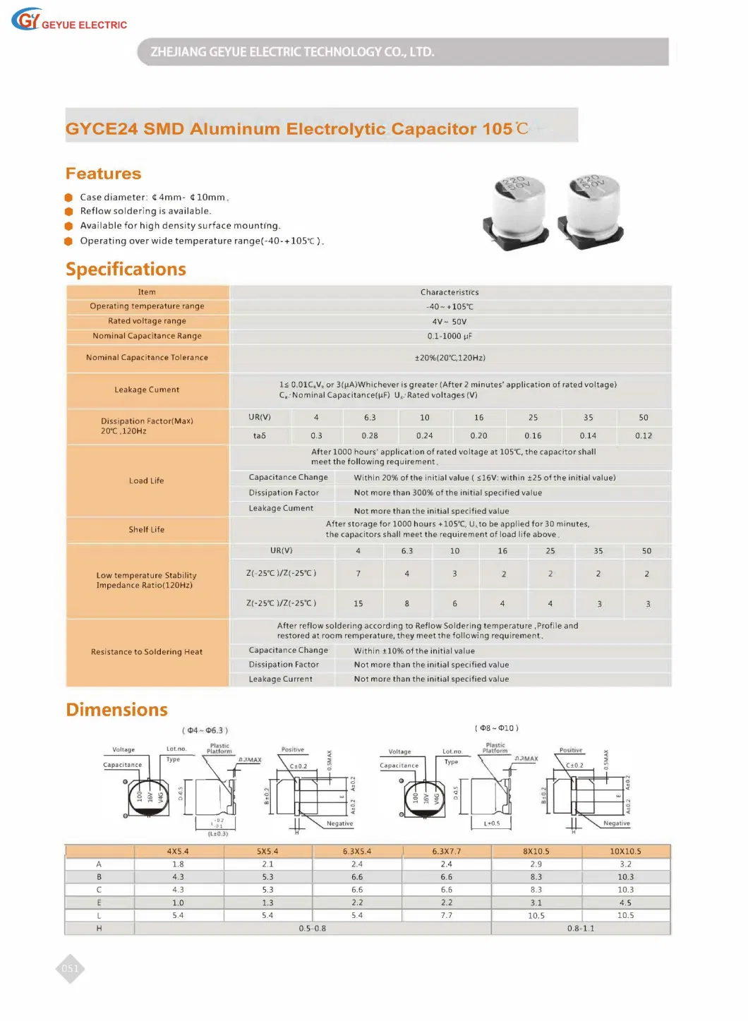 Geyue Gyce24 SMD Aluminum Electrolytic Capacitor 105c Degrees