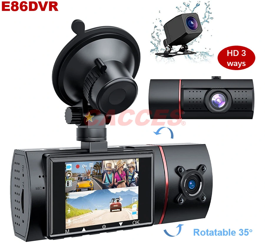 3 Channels 2K Dash Cam, 2K+2K+1080P Front Inside and Rear Three Way Triple Car Camera, IR Night Vision, 24hr Parking Monitor, Capacitor, Support 256GB Max