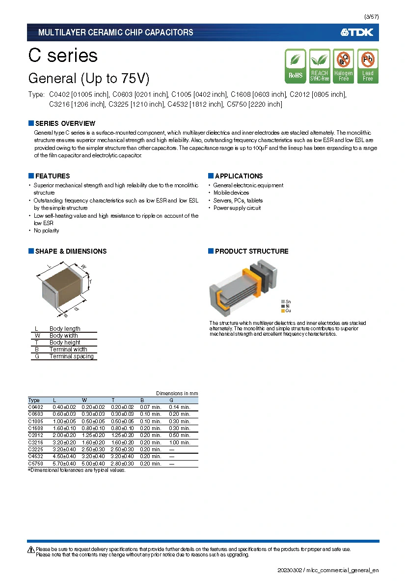 Commercial Grade high temperature application Fetures Applications Power Multilayer Ceramic Chip Capacitors C1608X7R1E104K080AA