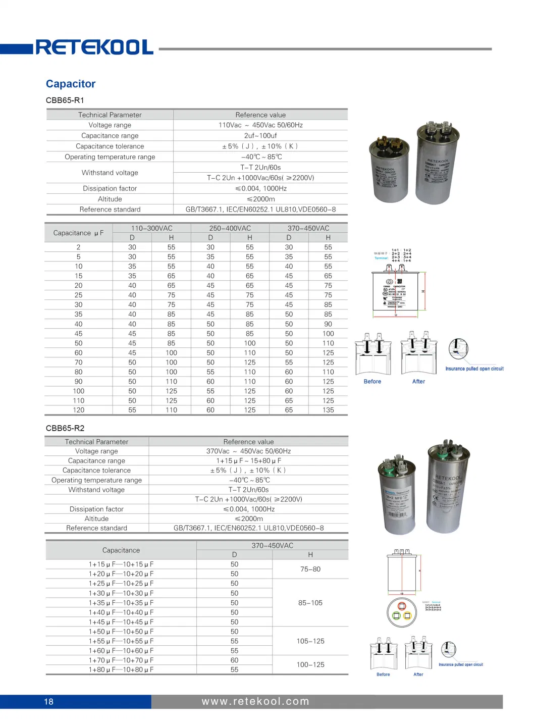 Cbb65 450acv Air Conditioner Parts Motor Run Capacitor