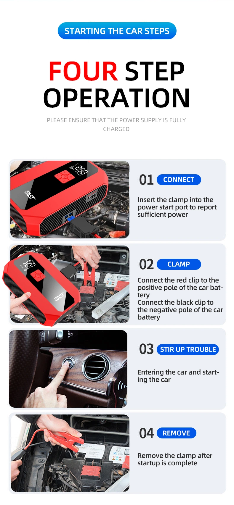 Avapow Compressor Battery Pack Air 12V Booster Auto Jumper Super Capacitor Car Jump Starter