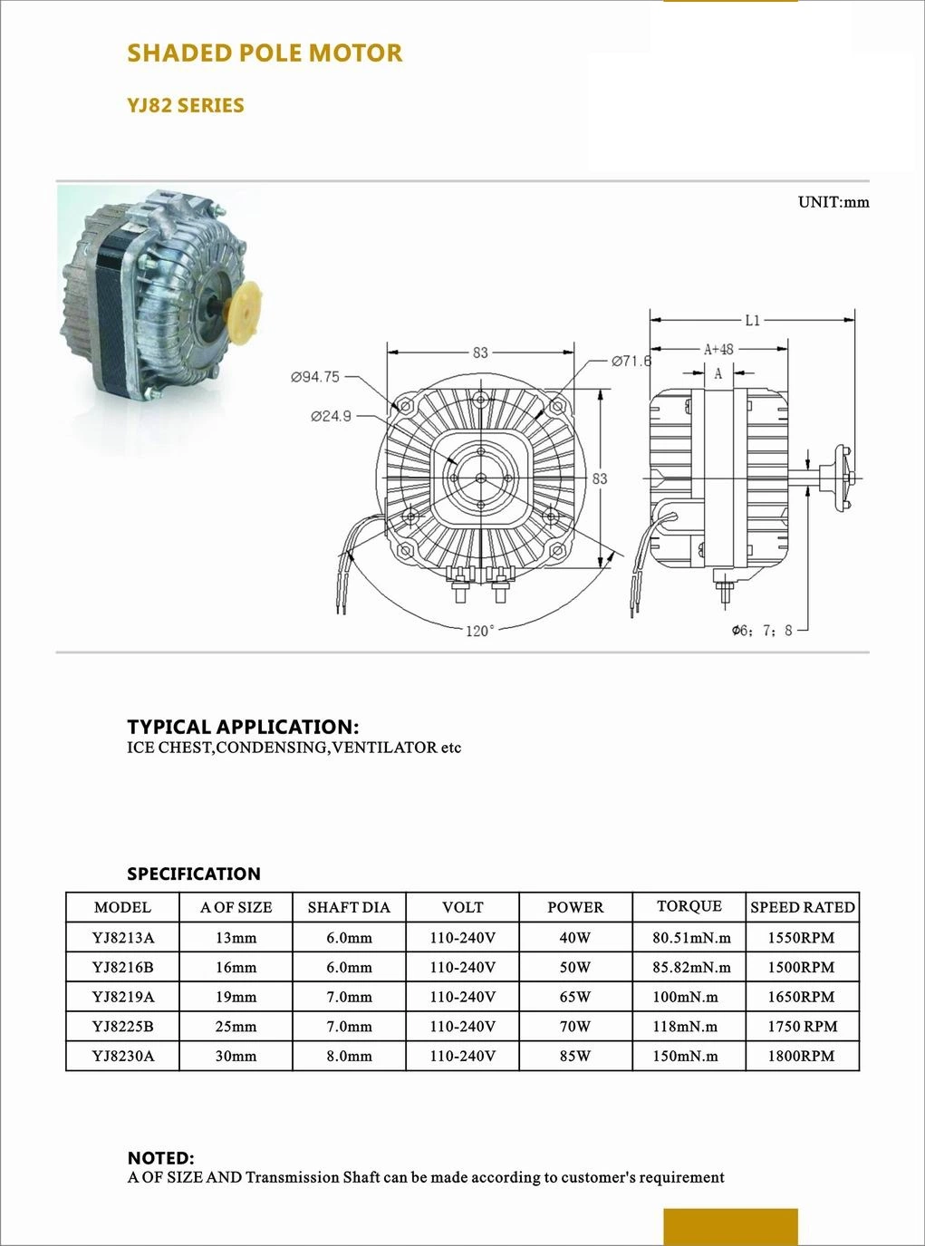 Professional Powerful 110V220V AC Shaded Pole Motor for Refrigerator