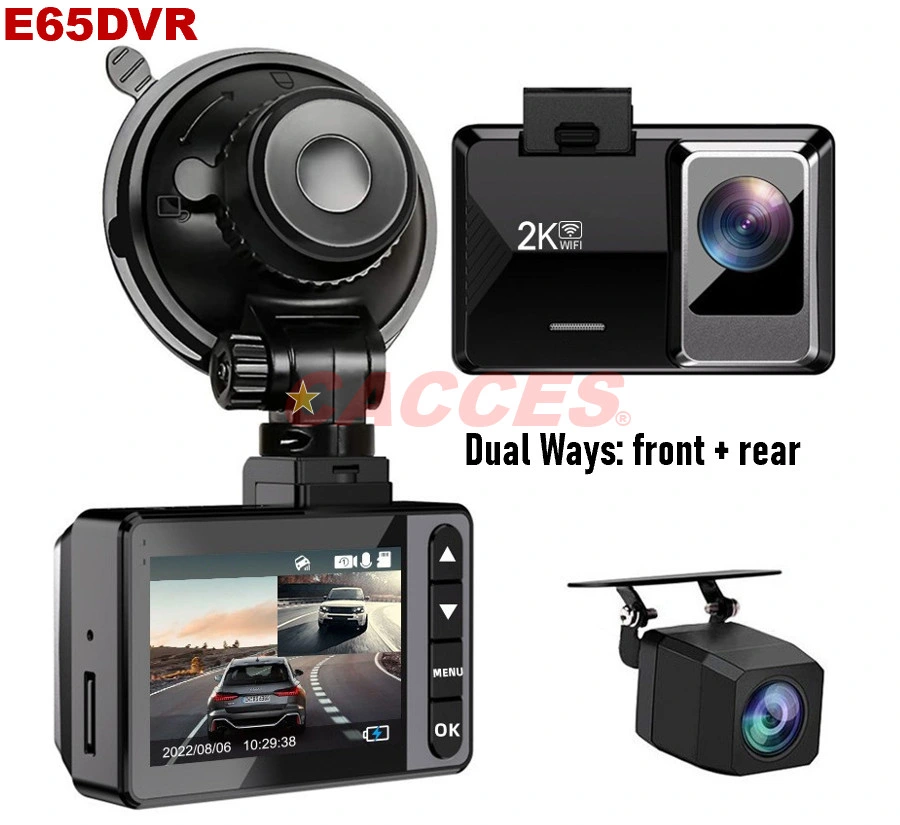 3 Channels 2K Dash Cam, 2K+2K+1080P Front Inside and Rear Three Way Triple Car Camera, IR Night Vision, 24hr Parking Monitor, Capacitor, Support 256GB Max