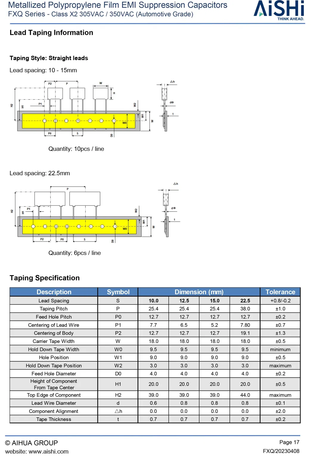 Aishi Class X2 Fxq EMI Suppression Film Capacitors