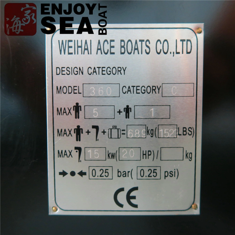 5 Person Aluminum Floor 3.8 M Rigid Inflatable Boat with CE