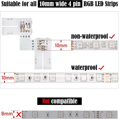 L Shape 4-Pin LED <a href='/connector/'>Connector</a>s 10mm Wide Right Angle Corner Connectors Solderless Adapter Connector Terminal for 2835/5050 SMD RGB