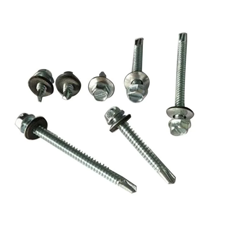 C1022A Carbon Steel Heat Treatment High Strength Zinc #14 6.3 Slotted Hex Head Self Drilling Screw with Collar and Washer