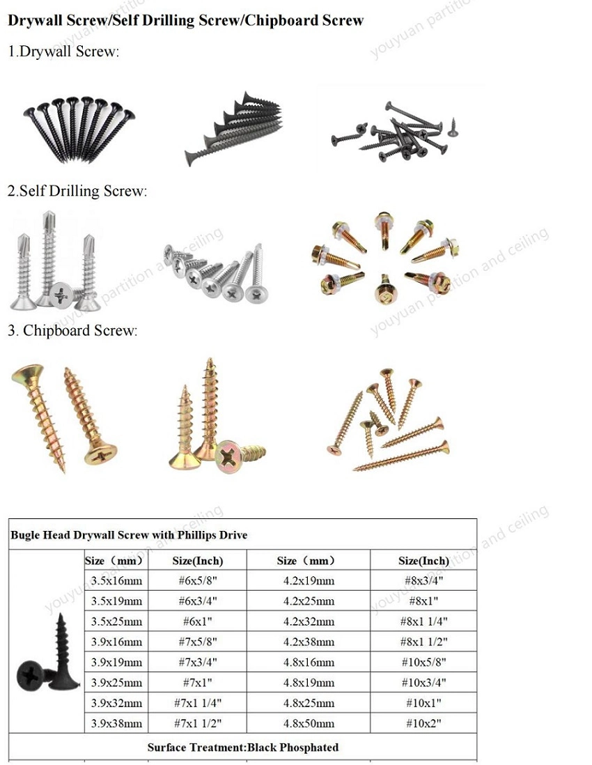 Bugle/Csk/Truss Head Phillips/Pozi/Torx/Square Drive Drywall Screw Self Drilling Screw Chipboard Screws