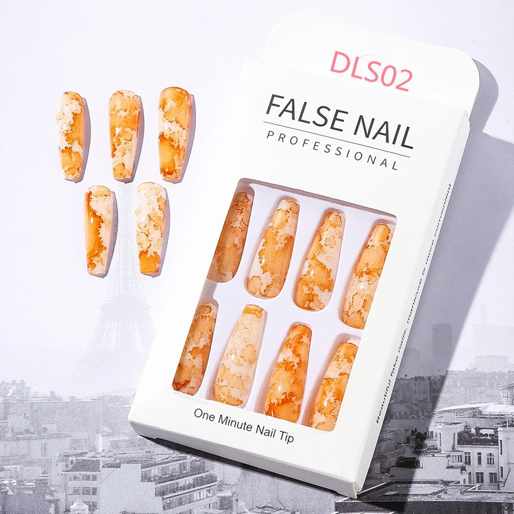 Long Ballet Nails 24PCS Bright Oil Pattern Marble False Nail