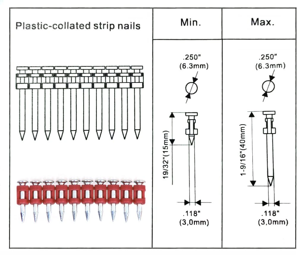 Plastic Collated Concrete Nails Steel Drive Gas Pins Shooting Nails