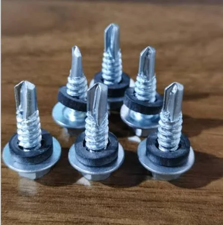 C1022A Carbon Steel Heat Treatment High Strength Zinc #14 6.3 Slotted Hex Head Self Drilling Screw with Collar and Washer