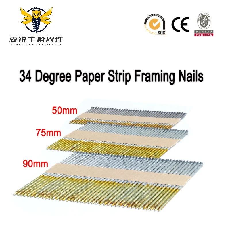 Hot-Selling Paper Finishing Frame Nail 34 Degrees D Head Strip Nail for Construction