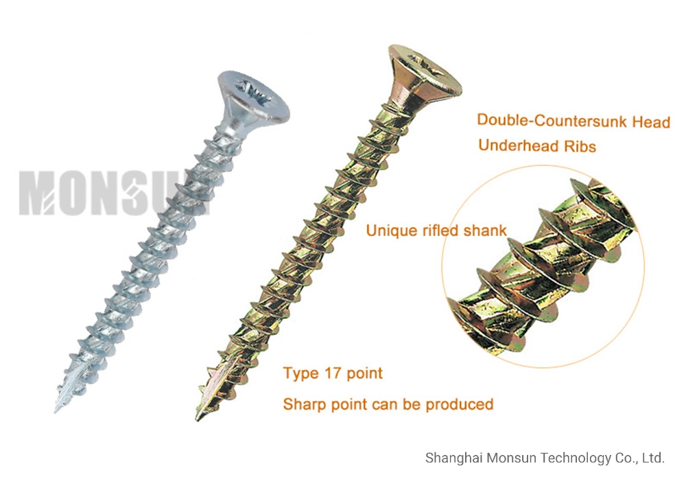 Countersunk Head with Ribs Yellow Zinc Tornillo Jet Turbo Chipboard Screws