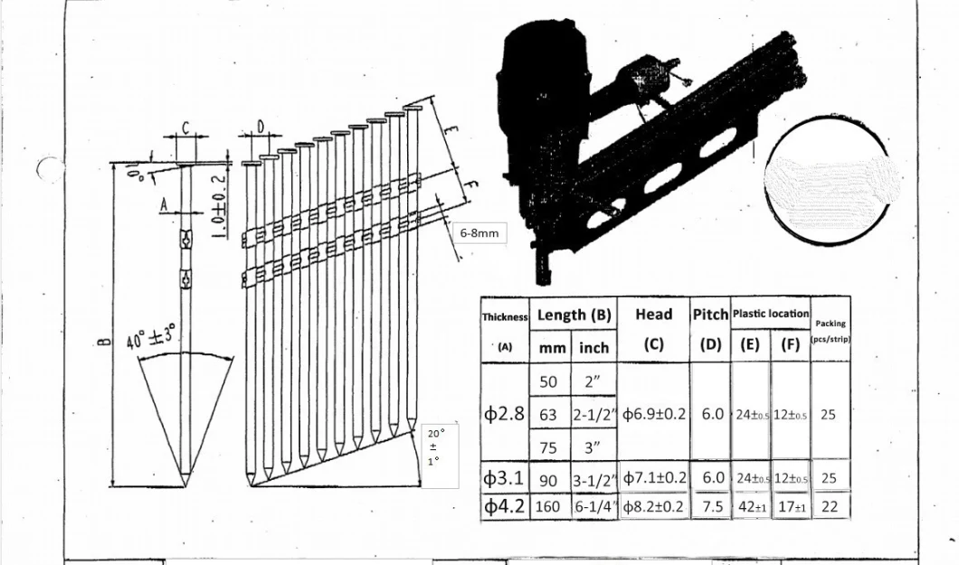 Customized Specification Plastic Framing Nails Strip Nails for Wood