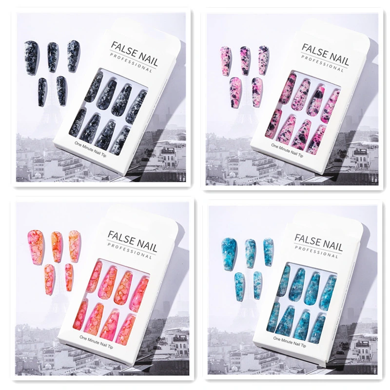 Long Ballet Nails 24PCS Bright Oil Pattern Marble False Nail