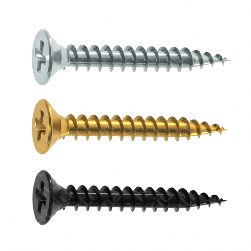 DIN7505 DIN7505 Pozi Drive Chipboard Screw Flat Countersunk Head Yellow Zinc Plated