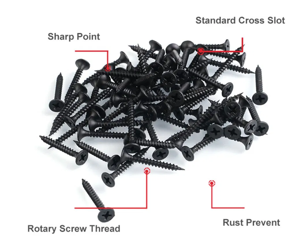 Enpro Fastener 6#*1inch 3.5*25mm Bugle Head Black Grey Phosphated Zinc Plated Self Tapping Self Drilling Fine Thread Drywall Screw Made in China