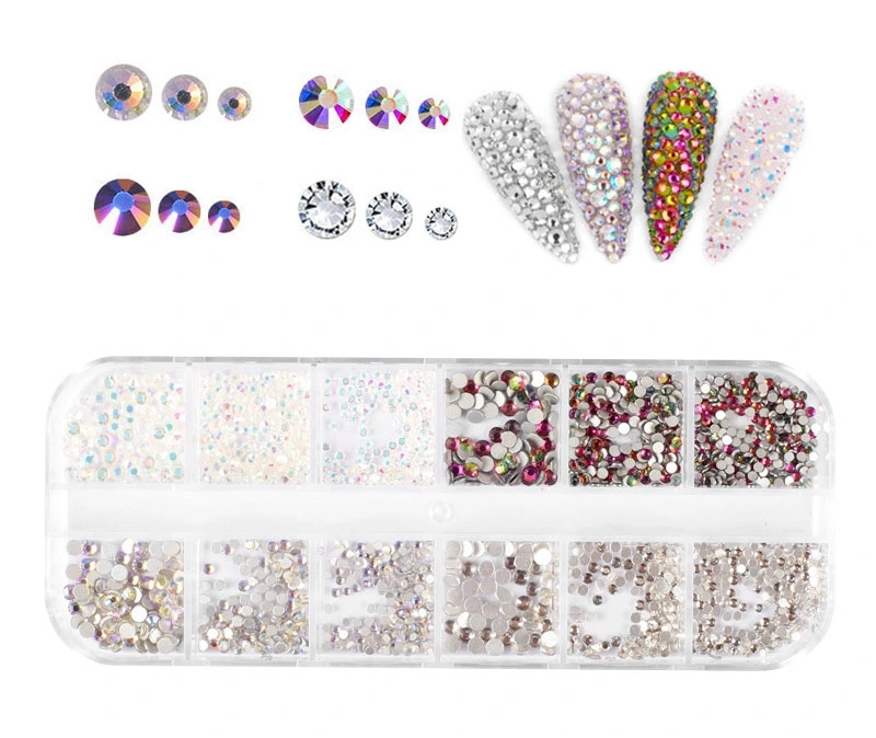 Cross Border Nail Diamond Accessories Set Flat Diamond Ab Water Diamond 1440 Shiny Long Bar Nail Diamond Box