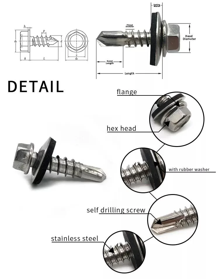 Colored Painted Roofing Screws Farmer Screw Sandwich Panel Screw with Rubber Washer