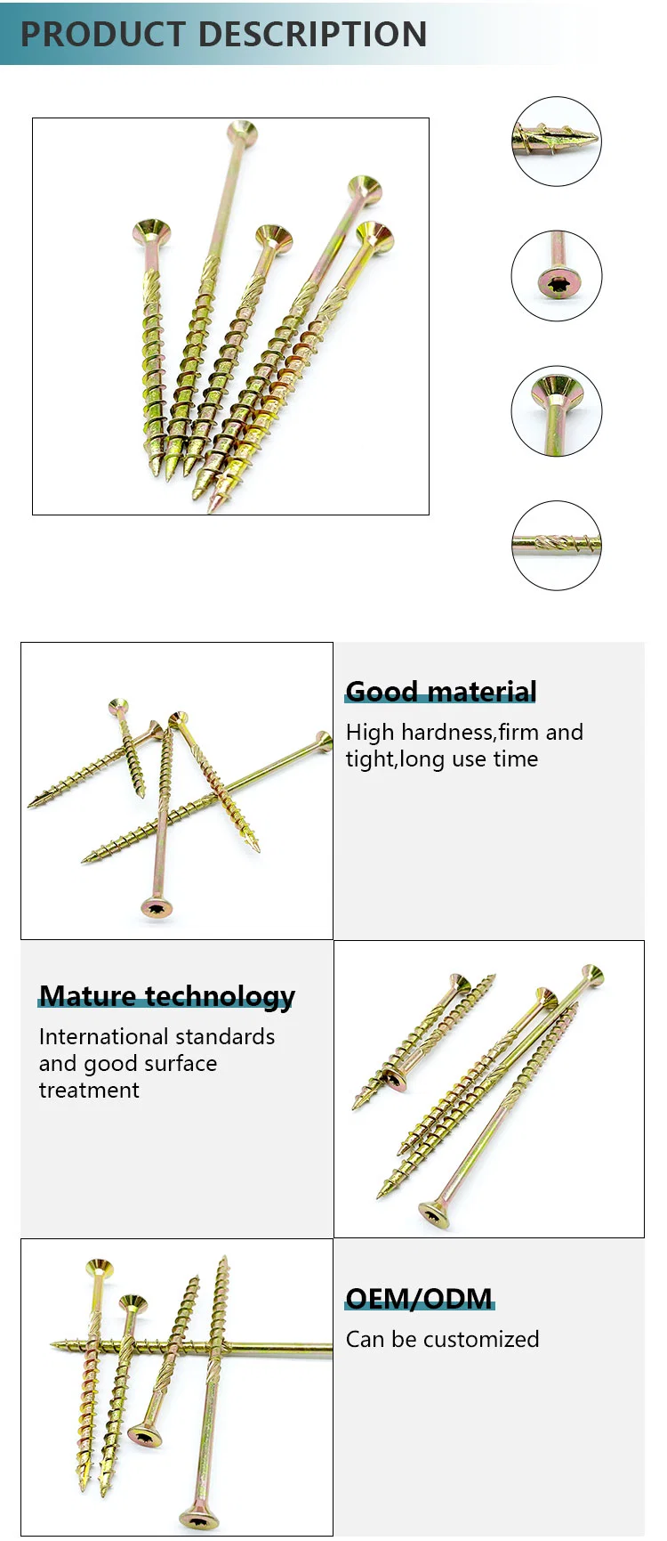 DIN7505 DIN7505 Pozi Drive Chipboard Screw Flat Countersunk Head Yellow Zinc Plated