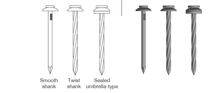 Umbrella Head Roofing Nails with Smooth / Twist Shank