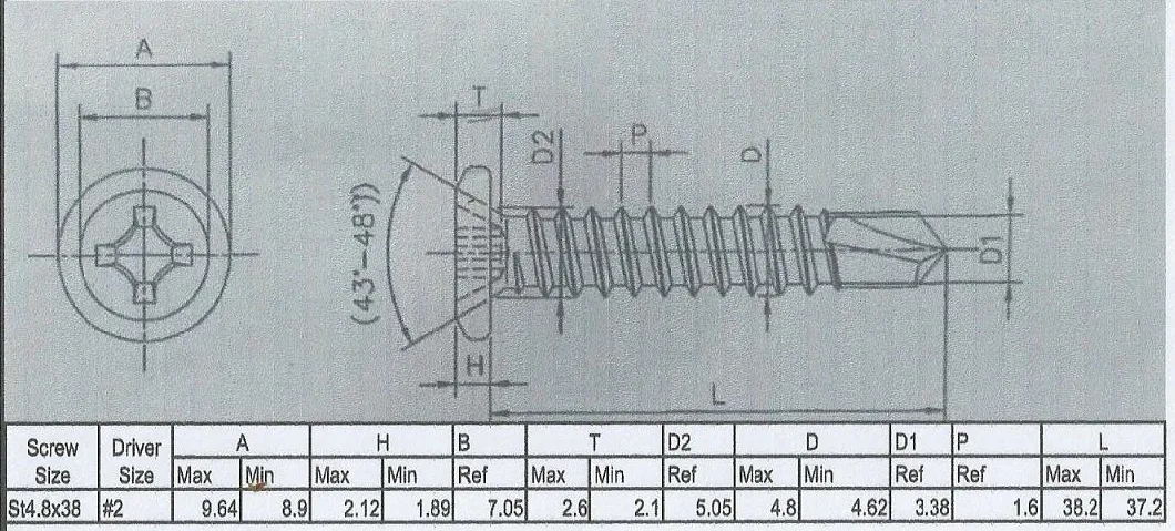 St4.8X38 Stainless Steel 304 Truss Head Phillips Galvanized Self Drilling Screws for India Market