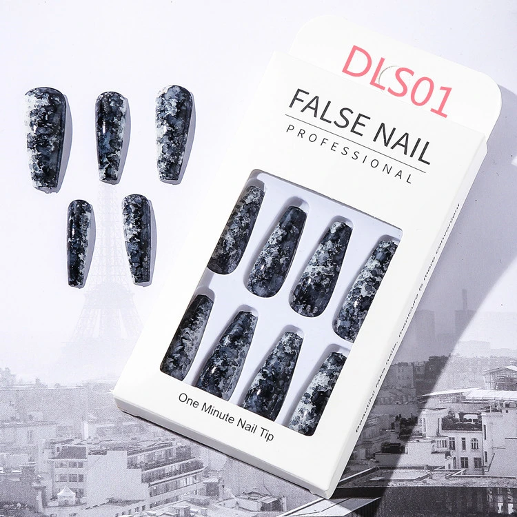 Long Ballet Nails 24PCS Bright Oil Pattern Marble False Nail