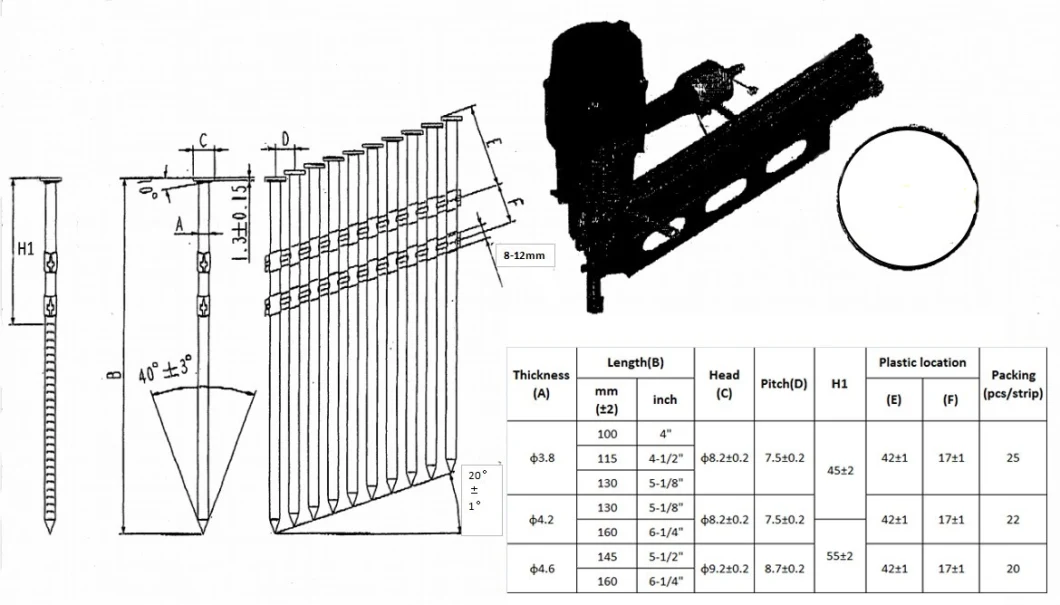 Customized Specification Plastic Framing Nails Strip Nails for Wood