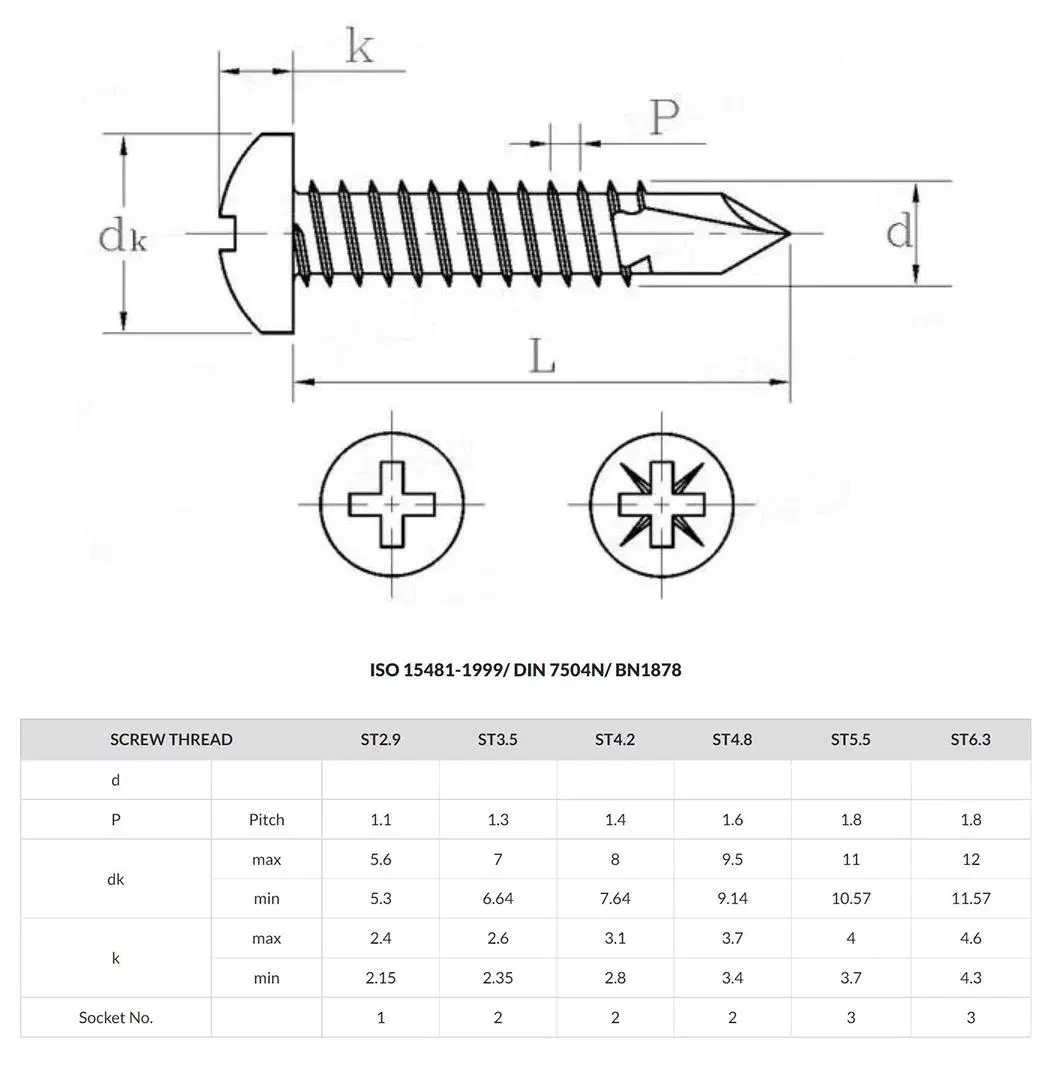 Steel Zinc Plated Galvanized Phillips Truss Pan Head Tek Self Drilling Screw