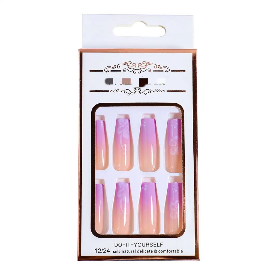 Reusable Long Lasting Women French Glossy UV Gel False Nails Animal Print Zebra Stripe Press on Nails