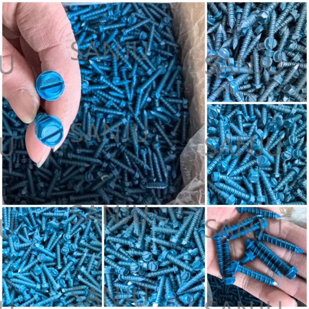 Blue Screws/Concrete Anchors Screws 1/4inch*1-1/4inch /Phillips Flat Head Anticorrosive Coating/Blue Anticorrosion Painting Cement Nail