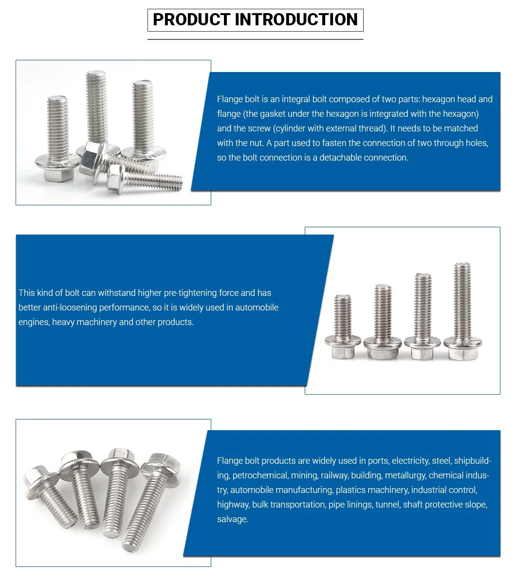 China Supplier Customed Flange Head Screw with Serration 304 Flange Bolt A2 Flange Bolt