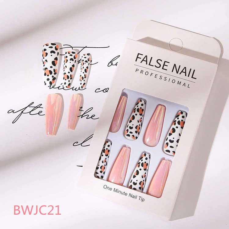 Long Ballet Nails 24PCS Bright Oil Pattern Marble False Nail