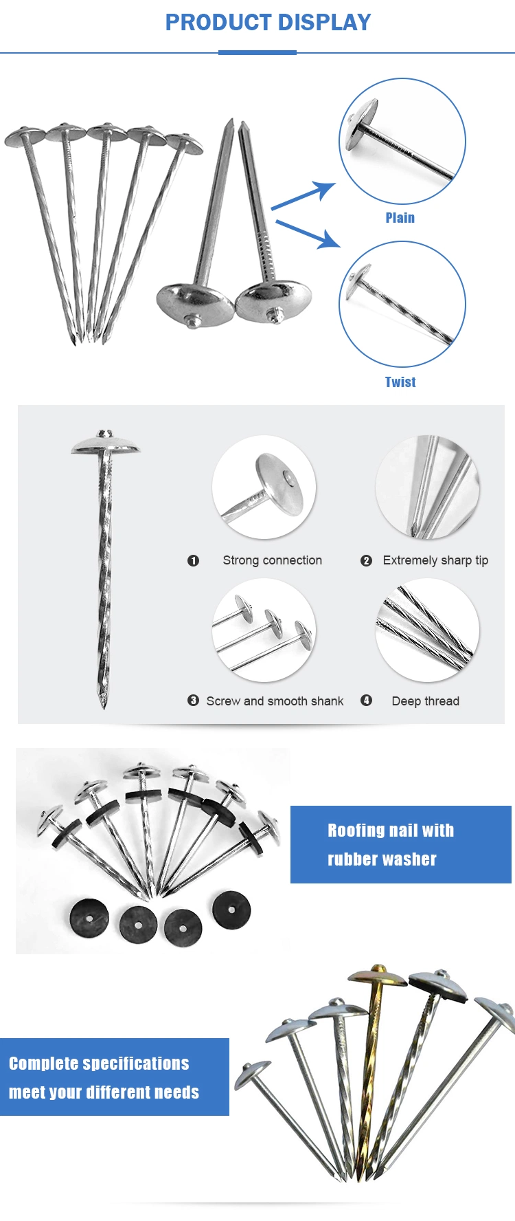 Direct Factory Twisted Shank Umbrella Head Roofing Nails