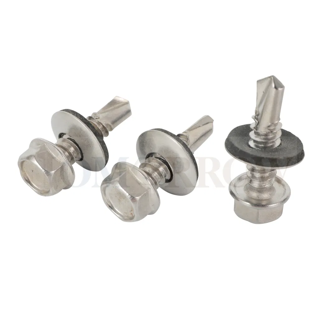 Made in China Factory One-Stop Service Stainless Steel 410, 304, 316 Hexagon (Hex) Head Self-Drilling Screw with EPDM Bonded Washer DIN7504 (K) , ISO15480