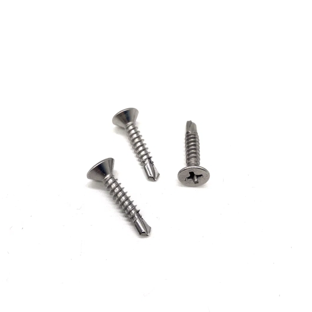 Stainless Steel 304 316 Cross Recessed Countersunk Head Self-Drilling Screw for Cutting Tail