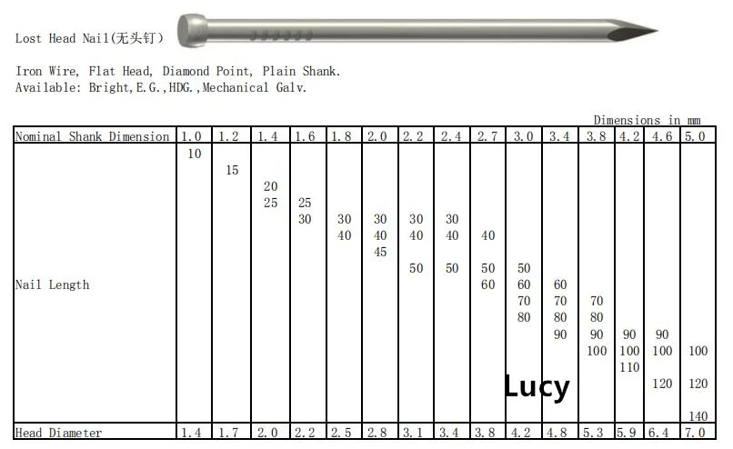 Galvanized Zinc Plated Headless/ Lost Head /Without Head Wire Nails