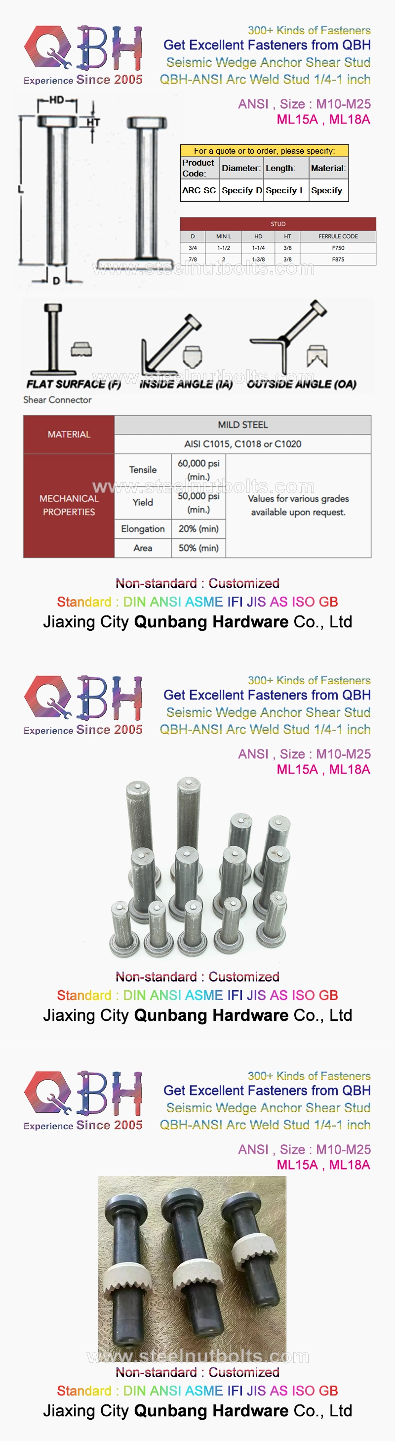 Qbh Steel Structure Building Railway Workshop Platform Fabricated House Roofing Frame Walkway Ship Bridge Shear Anchor Stud Construction Spot Weld Concrete Nail