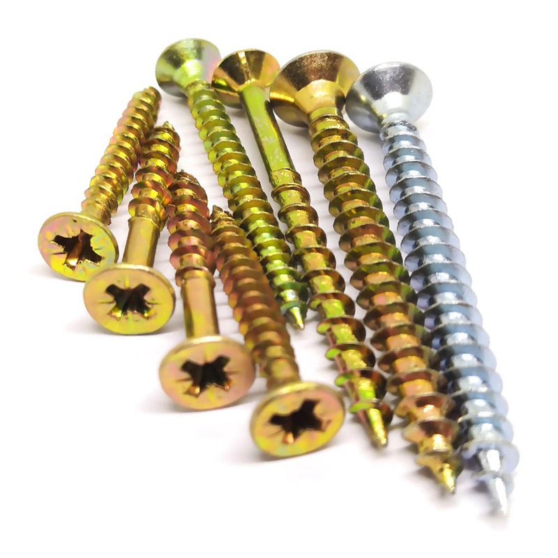 DIN7505 DIN7505 Pozi Drive Chipboard Screw Flat Countersunk Head Yellow Zinc Plated