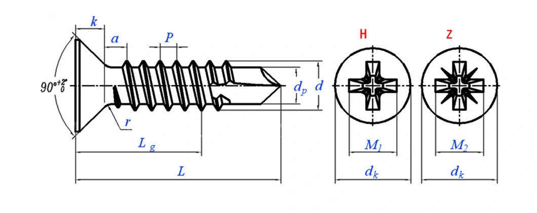 Countersunk Head Self Drilling Screw in 304 Stainless Steel with GB/T 15856.2