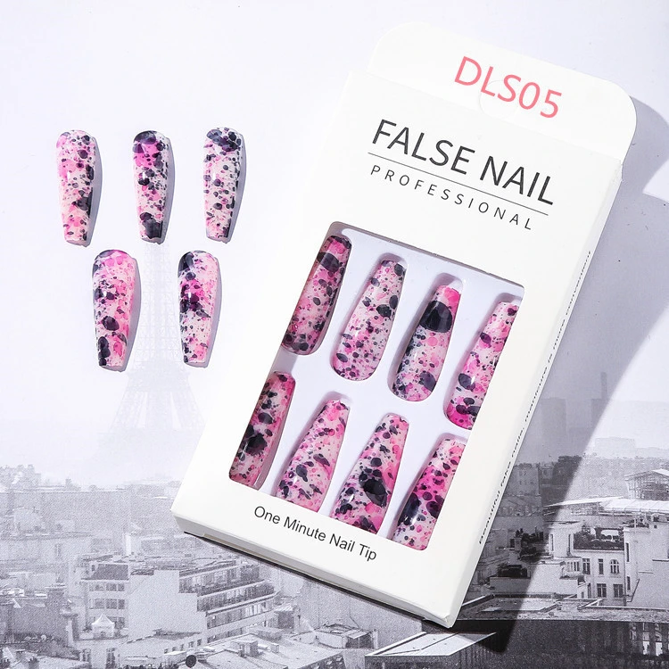 Long Ballet Nails 24PCS Bright Oil Pattern Marble False Nail