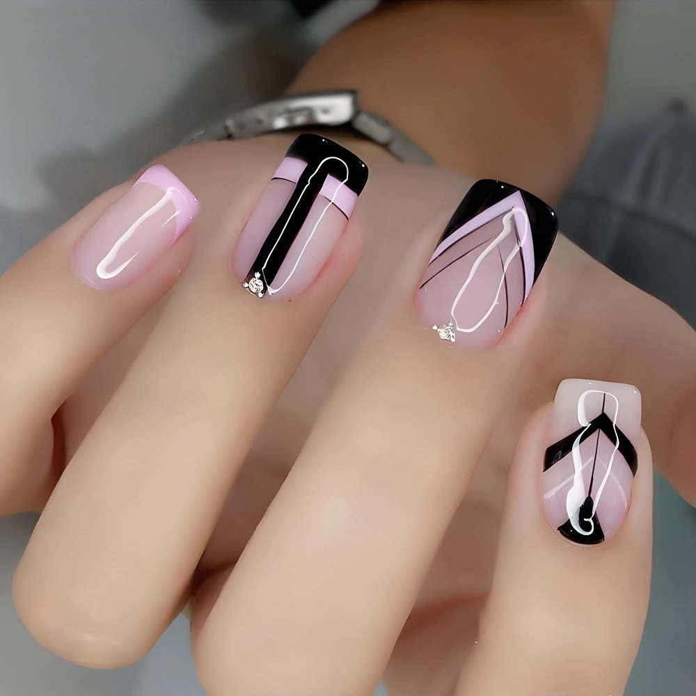 Fake Nails European and American White Edge French Wear Nails Cross Border Diamond Set Wear Nail Nails Finished Wholesale Nails