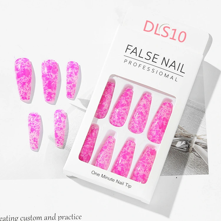 Long Ballet Nails 24PCS Bright Oil Pattern Marble False Nail