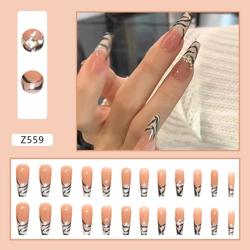 Hot Selling 24PCS Diamond Zebra Stripe French Style False Nails