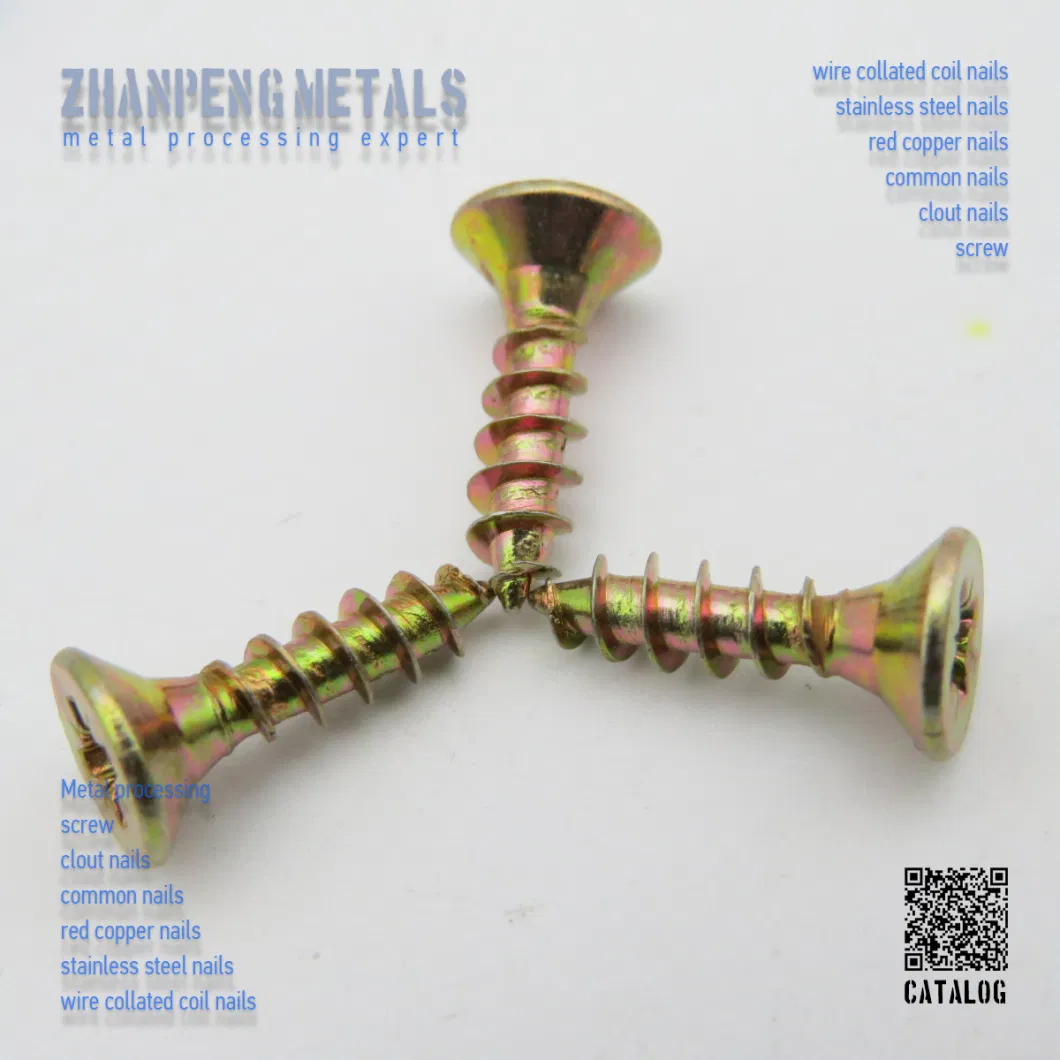 Wholesale Yellow Zinc Plated Carbon Steel Pozi Head Countersunk Chipboard Screw Nail