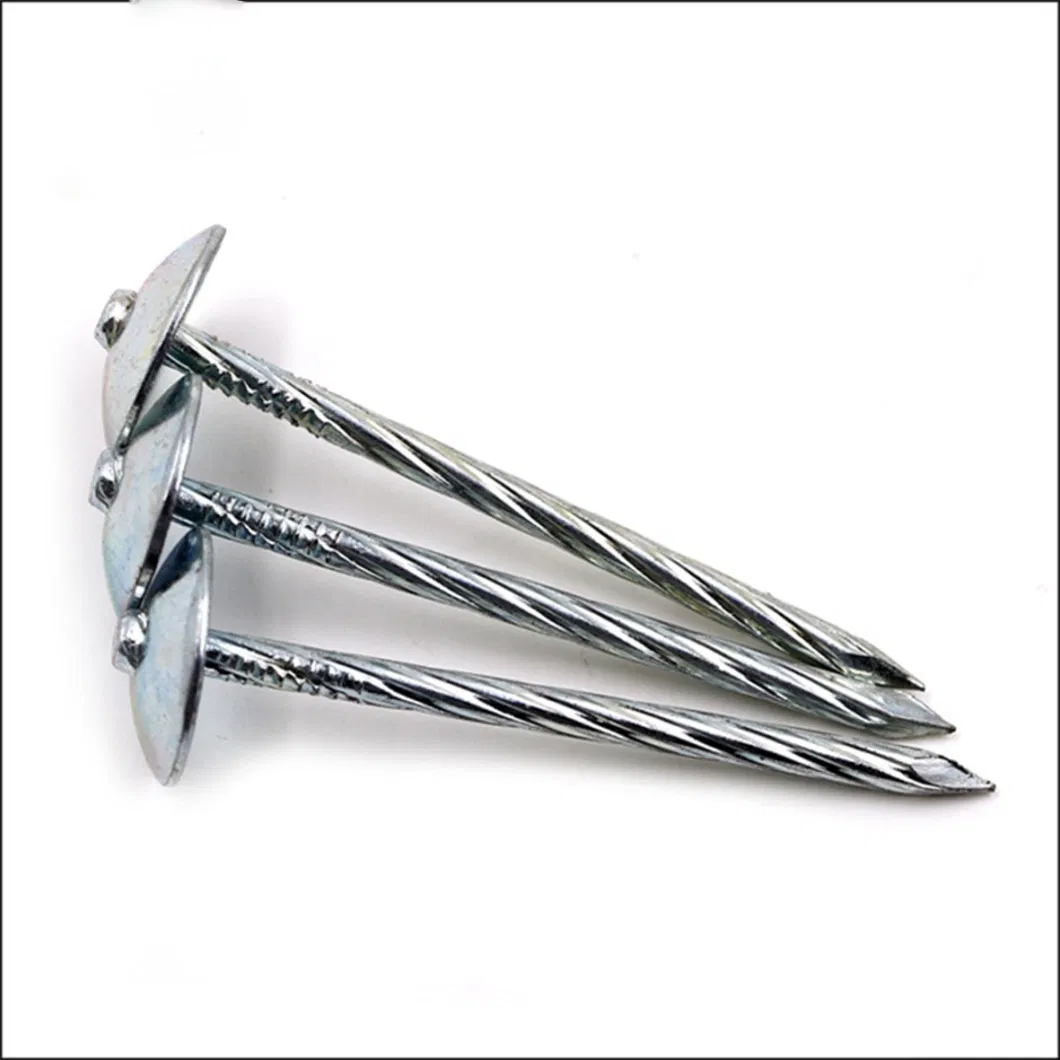 Twisted Shank Umbrella Galvanized Roof Nails with Cap Bwg9X2.5&quot; Clavo PARA Techo De Zinc Ring Shank Roofing Nail Without Washer