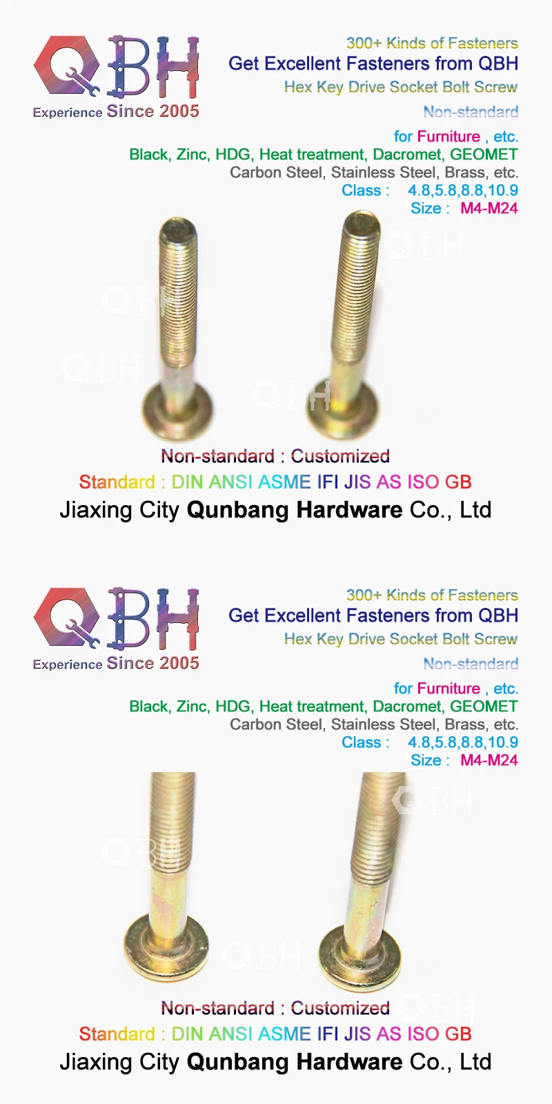 Qbh Customized Non Standard Inner Hex Head Socket Brass Wood Furniture Confirmat Bolt Screw