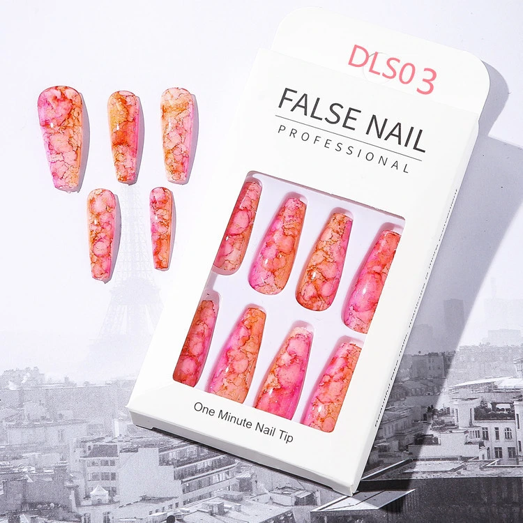 Long Ballet Nails 24PCS Bright Oil Pattern Marble False Nail