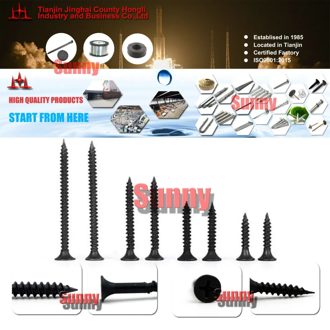 Tianjin Factory Black/Gray Phosphated Bugle Head Gypsum Board Screw Coarse Thread Tornillos Drywall Screw